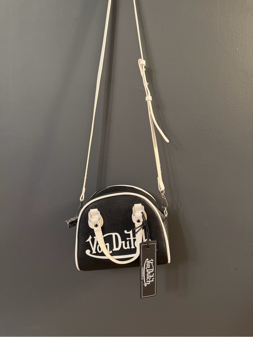 Von Dutch Black and White Mini Dome Crossbody